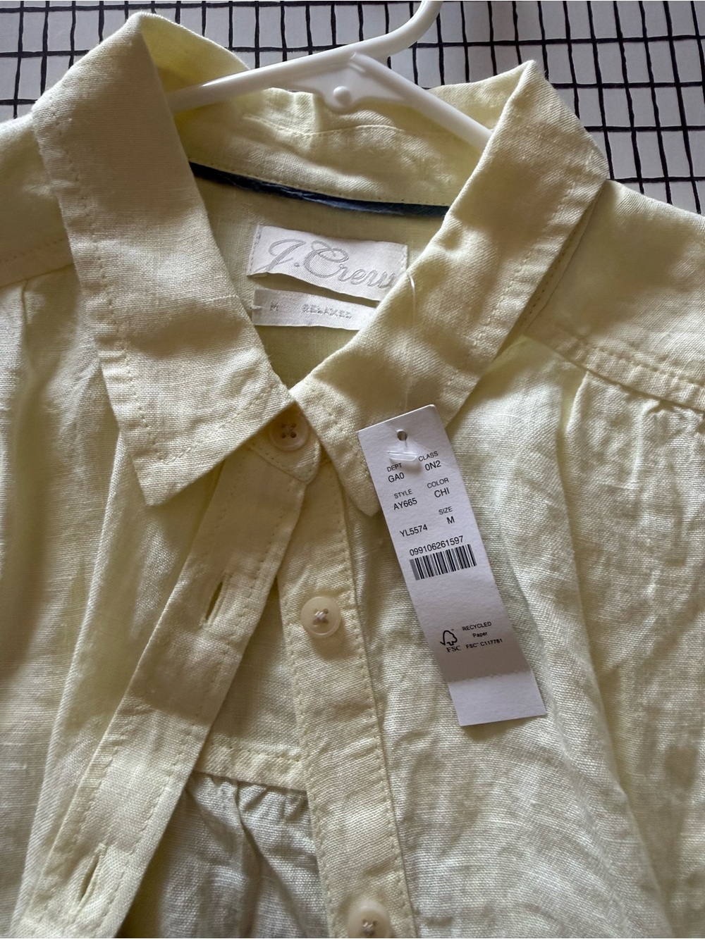 J. Crew NWT 100% linen Relaxed Button-Down Shirt in Pale Yellow